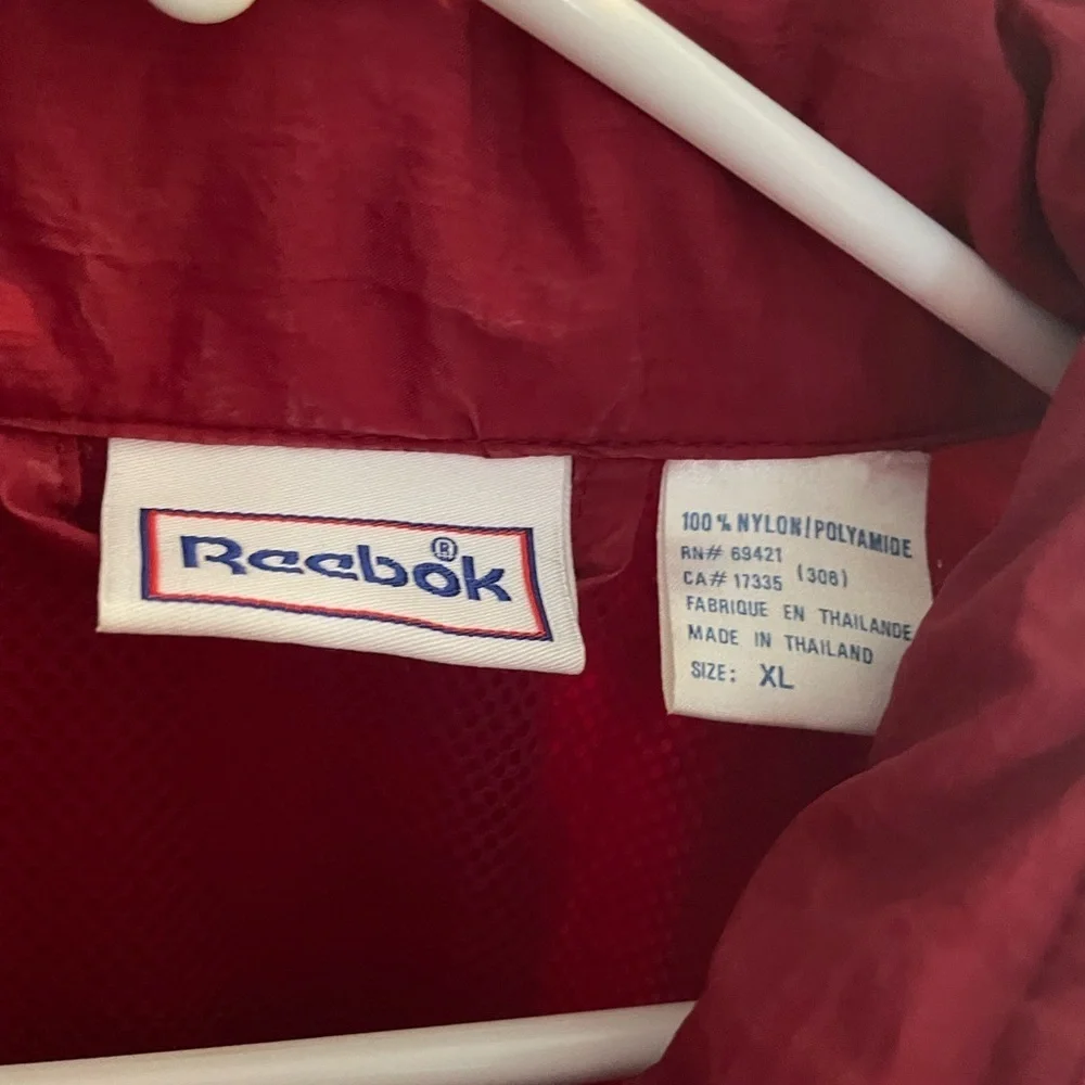 Vintage Reebok Maroon Nylon Windbreaker w/ Hide-away hood zip up - Picture 2 of 10